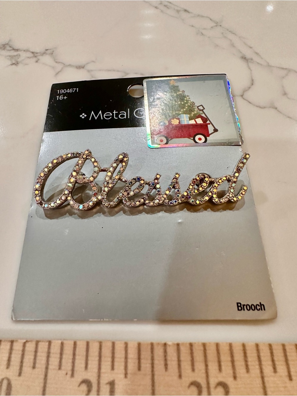 'Blessed' Crystal Script Brooch - Picture 4 of 8